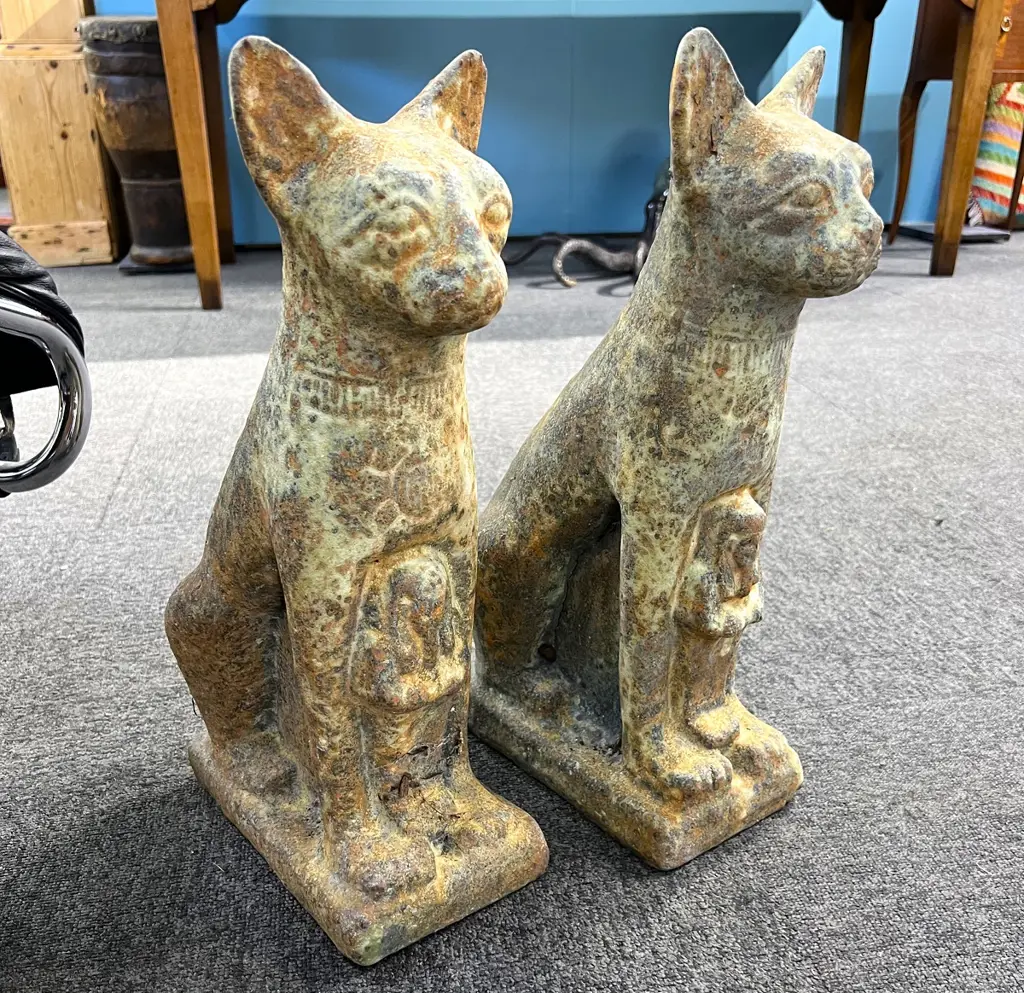 PR GLAZED POTTERY ANCIENT EGYPT STYLE SEATED CATS. H.465mm Image 1++