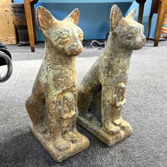 PR GLAZED POTTERY ANCIENT EGYPT STYLE SEATED CATS. H.465mm