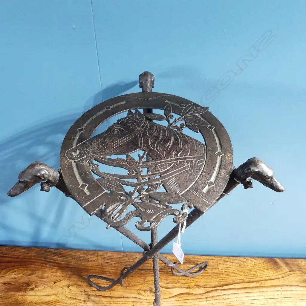 3 LEG CAST IRON TABLE; HORSE THEME H.710mm Image 1++