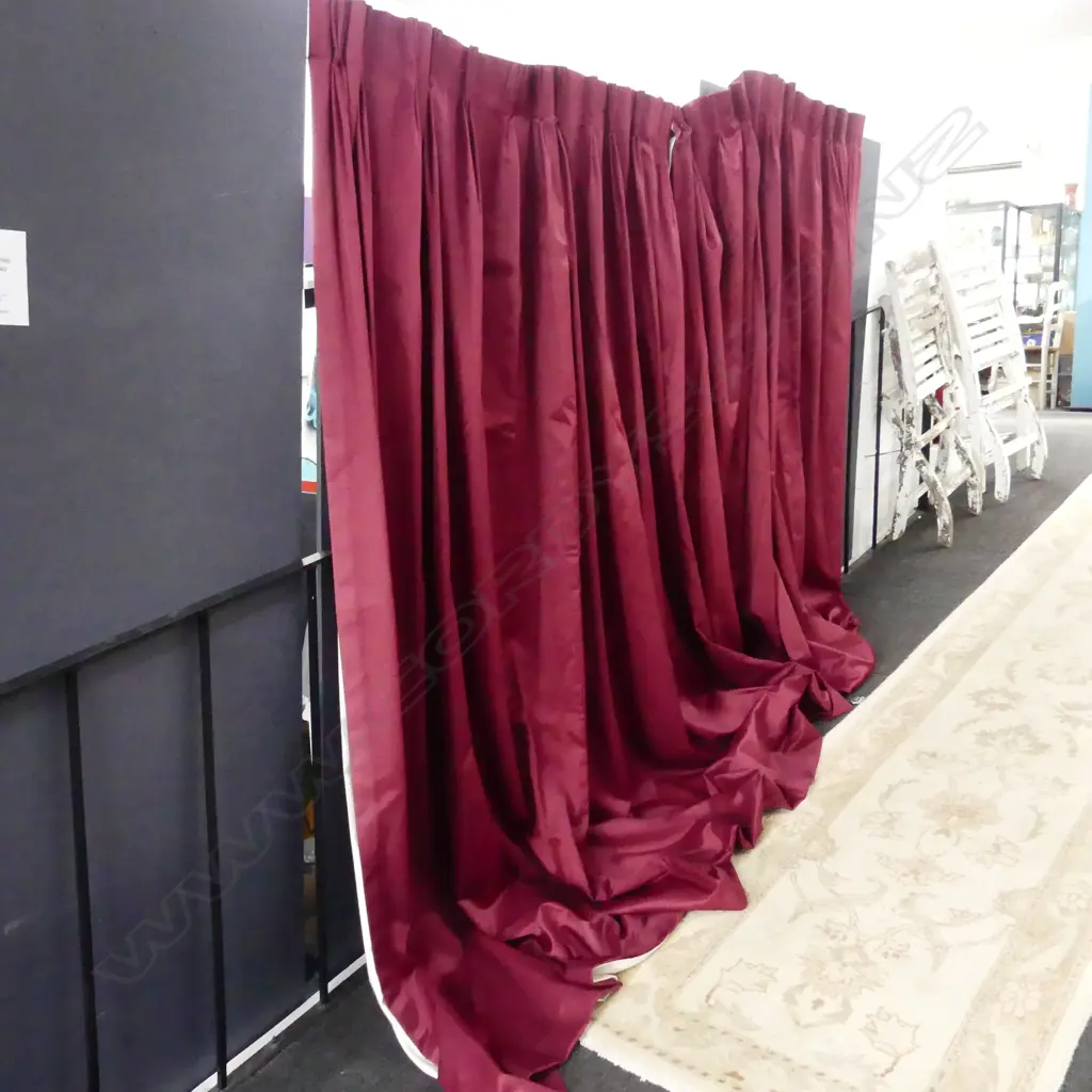 1 PAIR OF BURGANDY DRAPES FULLY LINED, EACH 1300mm x 2100mm Image 1++