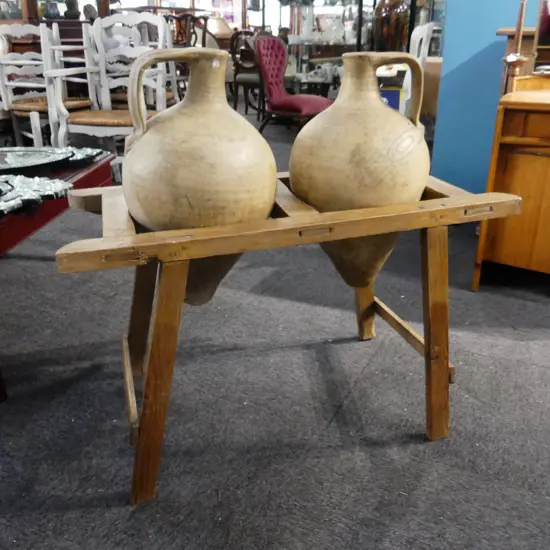 PINE COUNTRY WINE JAR HOLDER AND TWO WINE JARS 880 x 400 x 520mm