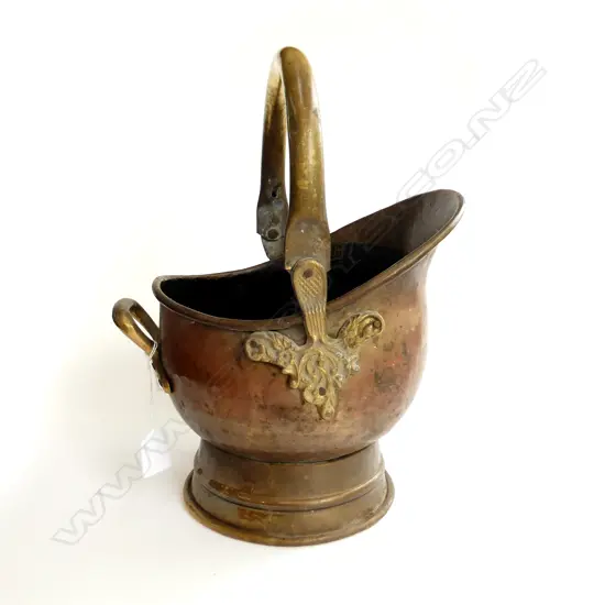 VINTAGE COPPER & BRASS COAL SKUTTLE H.235mm