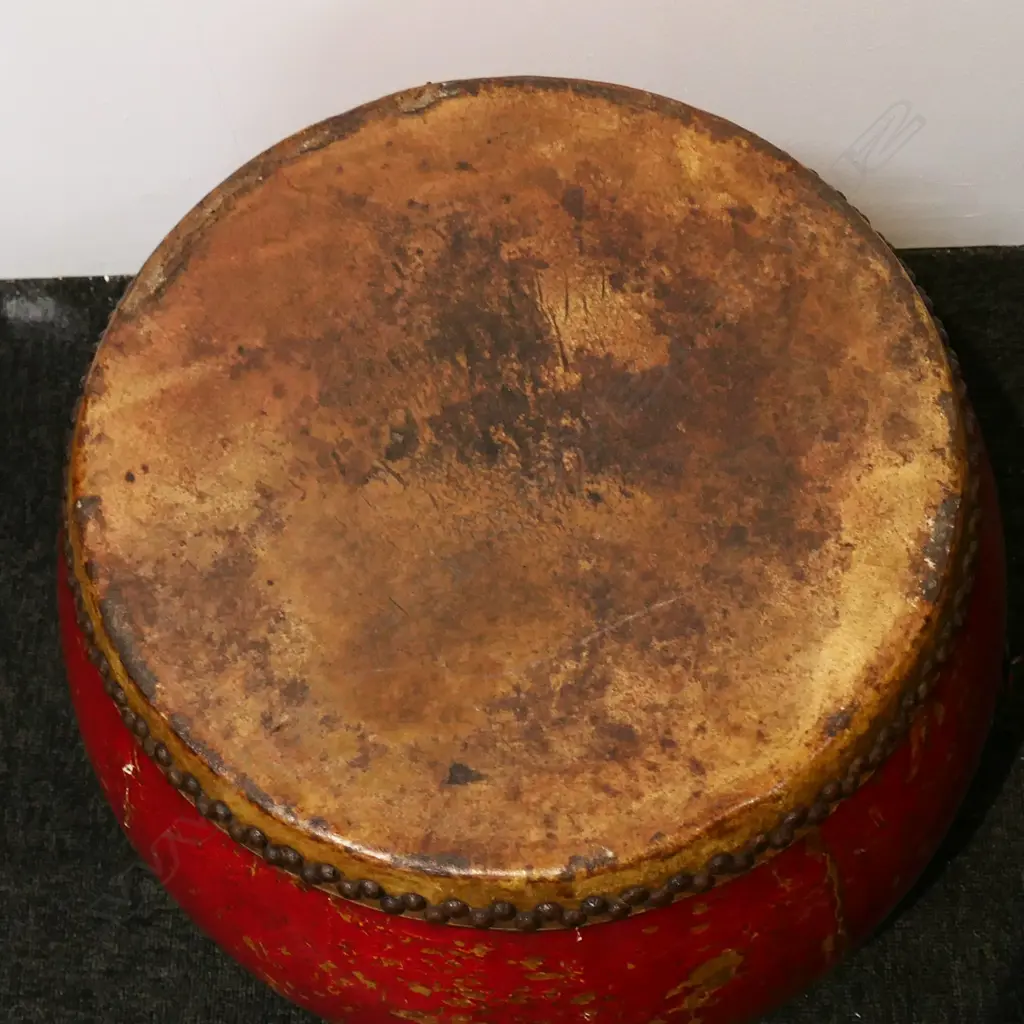 VINTAGE ORIENTAL RED LACQUER DRUM H.385 / 500mm dia Image 1++
