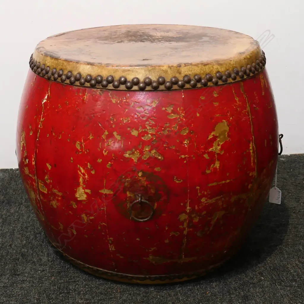 VINTAGE ORIENTAL RED LACQUER DRUM H.385 / 500mm dia Image 1++
