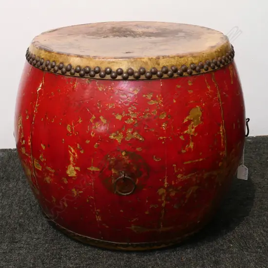VINTAGE ORIENTAL RED LACQUER DRUM H.385 / 500mm dia