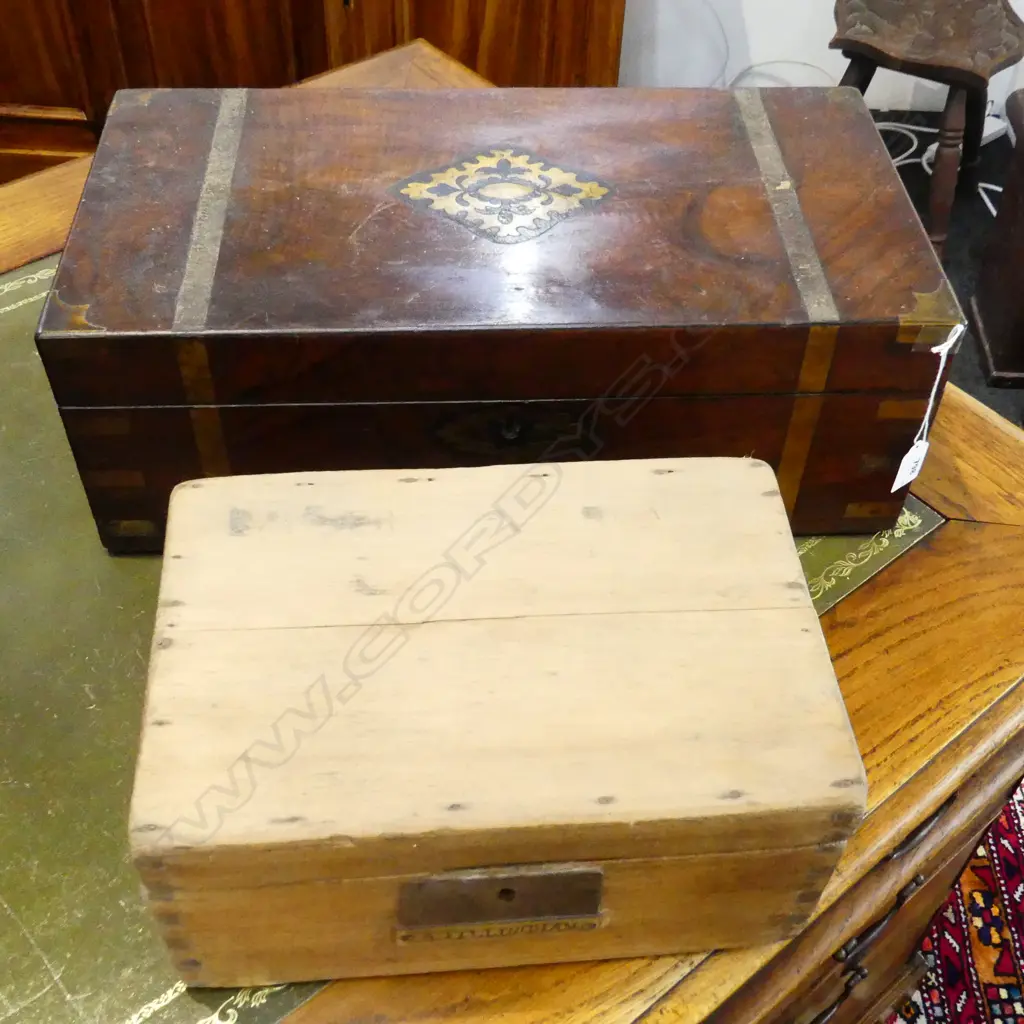 2 VINTAGE WOODEN BOXES; A. FILLINGHAM W.305mm, INLAID MAHOGANY W.505mm Image 1++