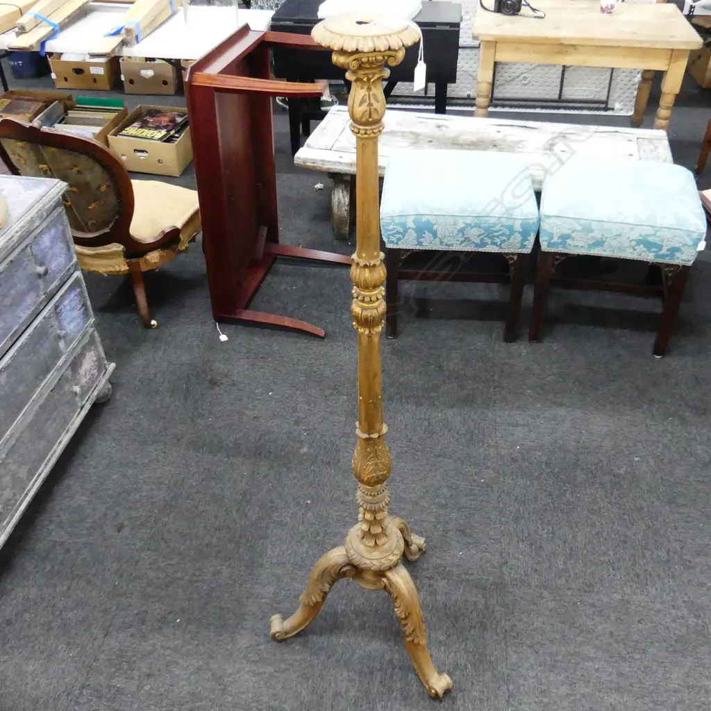 GILDED CARVED WOODEN TORCHIERE H.1460mm Image 1++