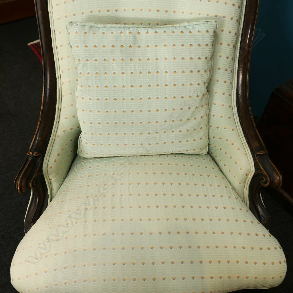 VICTORIAN PALE BLUE UPHOLSTERED NURSING CHAIR & STOOL Image 1++