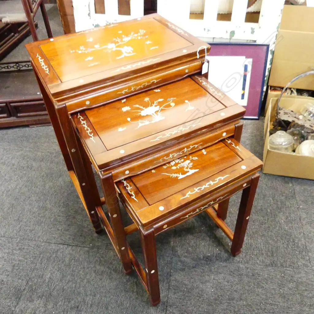 SET 3 MOP INLAID ROSEWOOD TABLES HIGHEST H660MM Image 1++