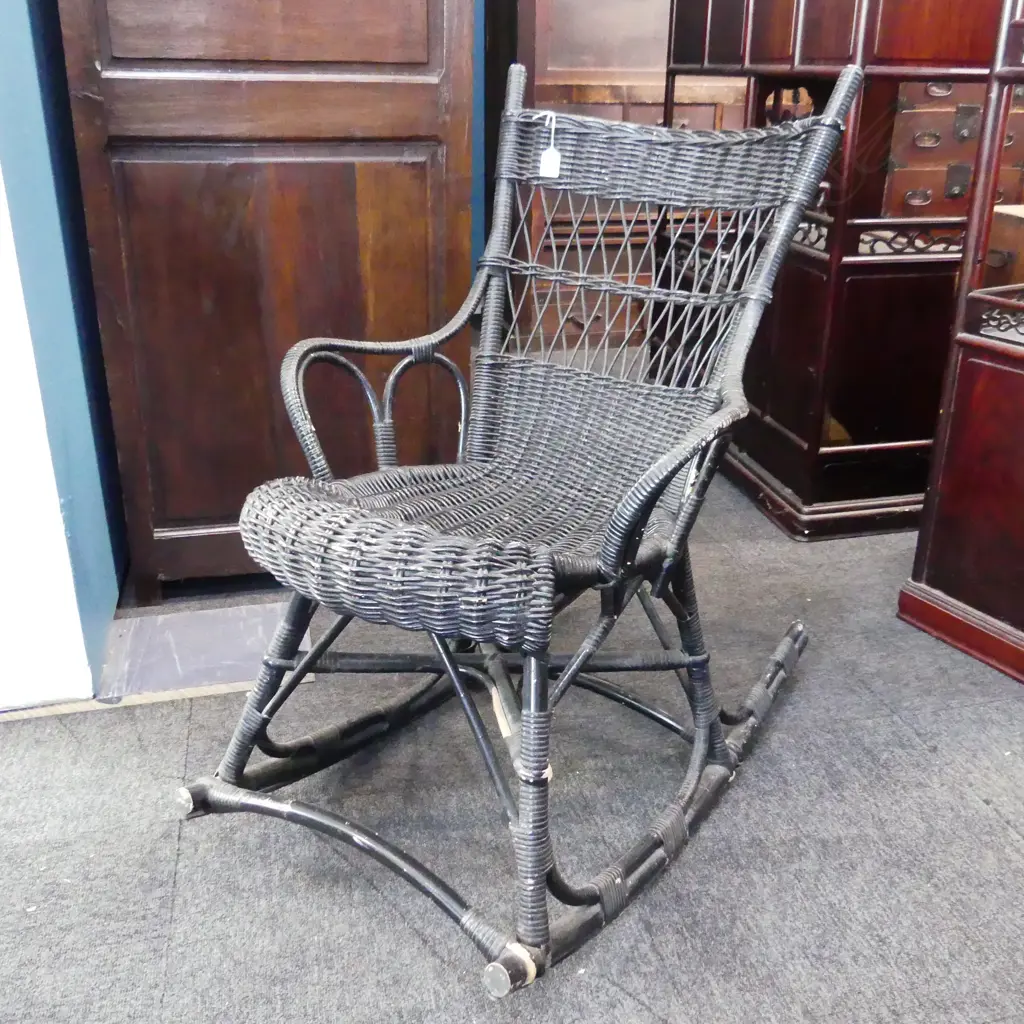 BLACK PAINTED CANE ROCKING CHAIR Image 1++