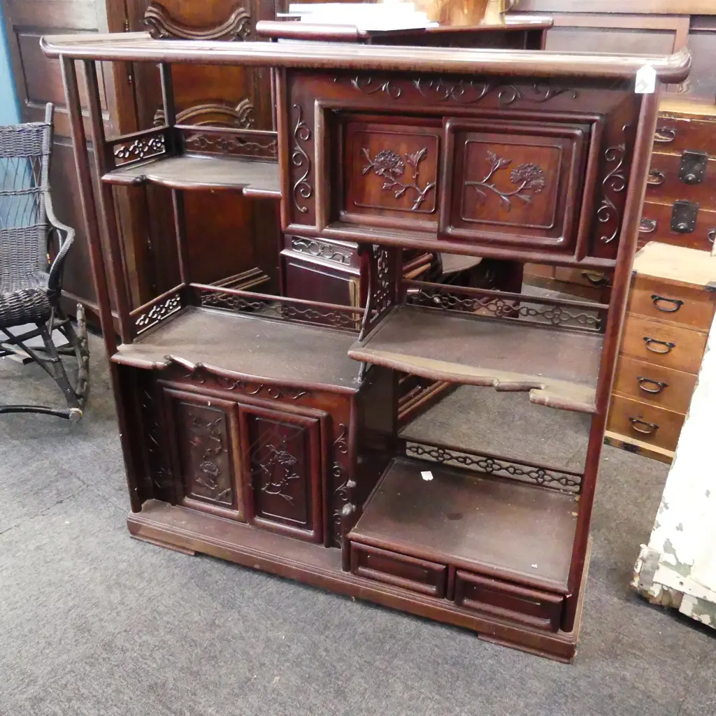 SOLID 1960’S ASIATIC ROSEWOOD DISPLAY CABINET Image 1++