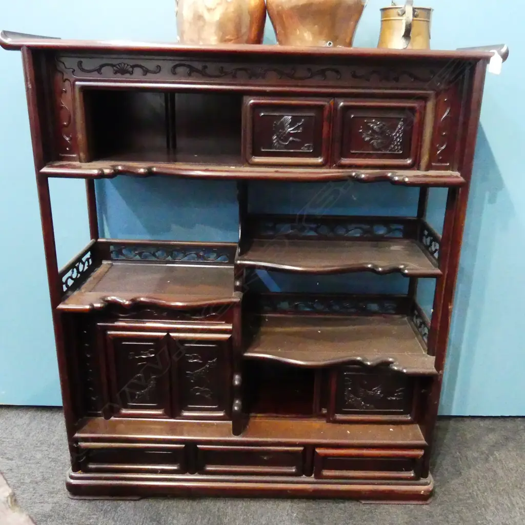 SOLID 1960’S ASIATIC ROSEWOOD DISPLAY CABINET Image 1++