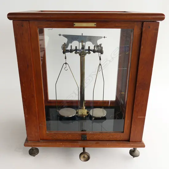 Becker & Co. London VINTAGE SET CHEMISTS GLASS CASED BALANCE SCALES