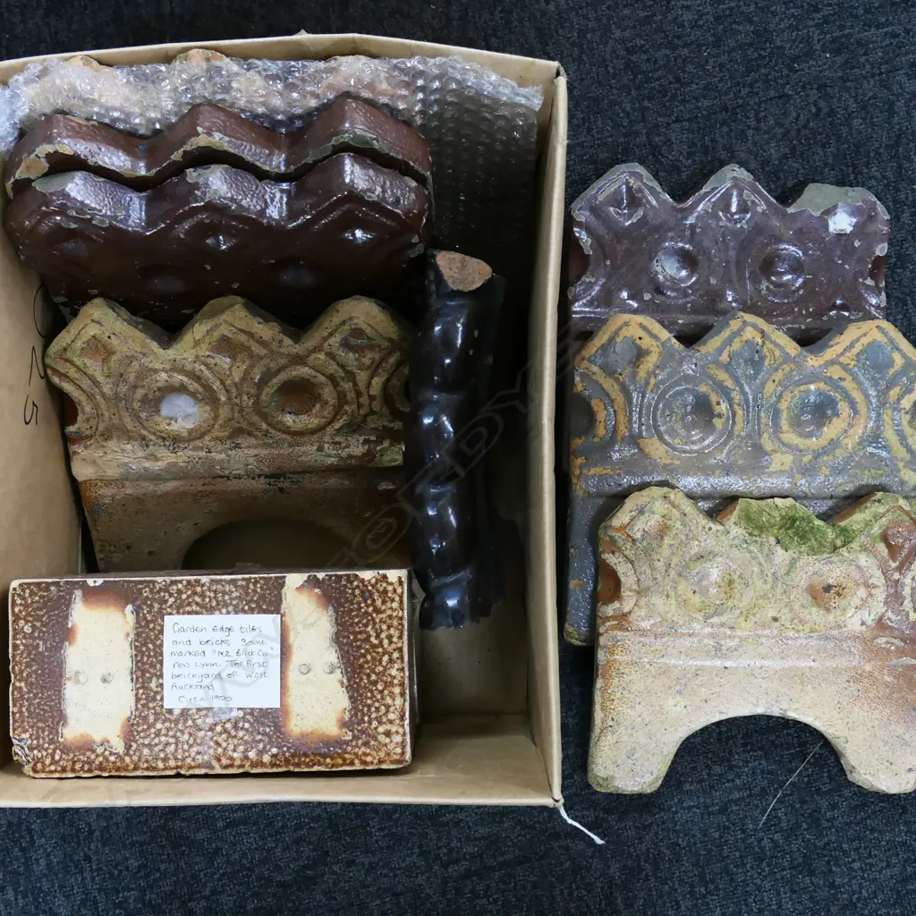 BOX LOT ANTIQUE GARDEN TILES, NZ BRICK Co ETC Image 1++