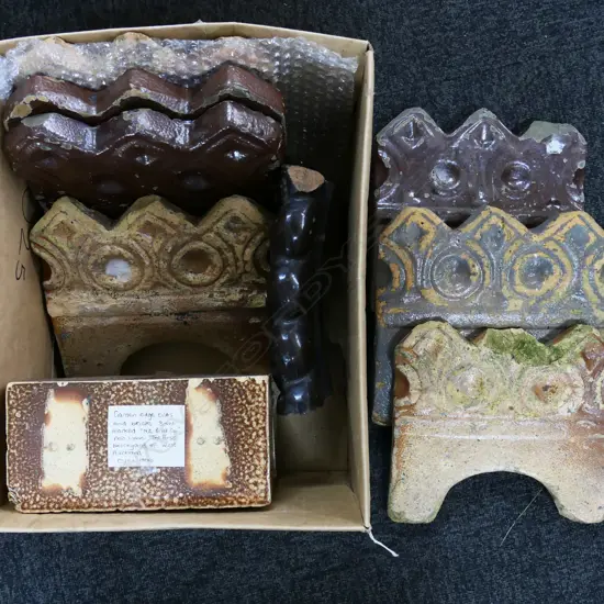 BOX LOT ANTIQUE GARDEN TILES, NZ BRICK Co ETC