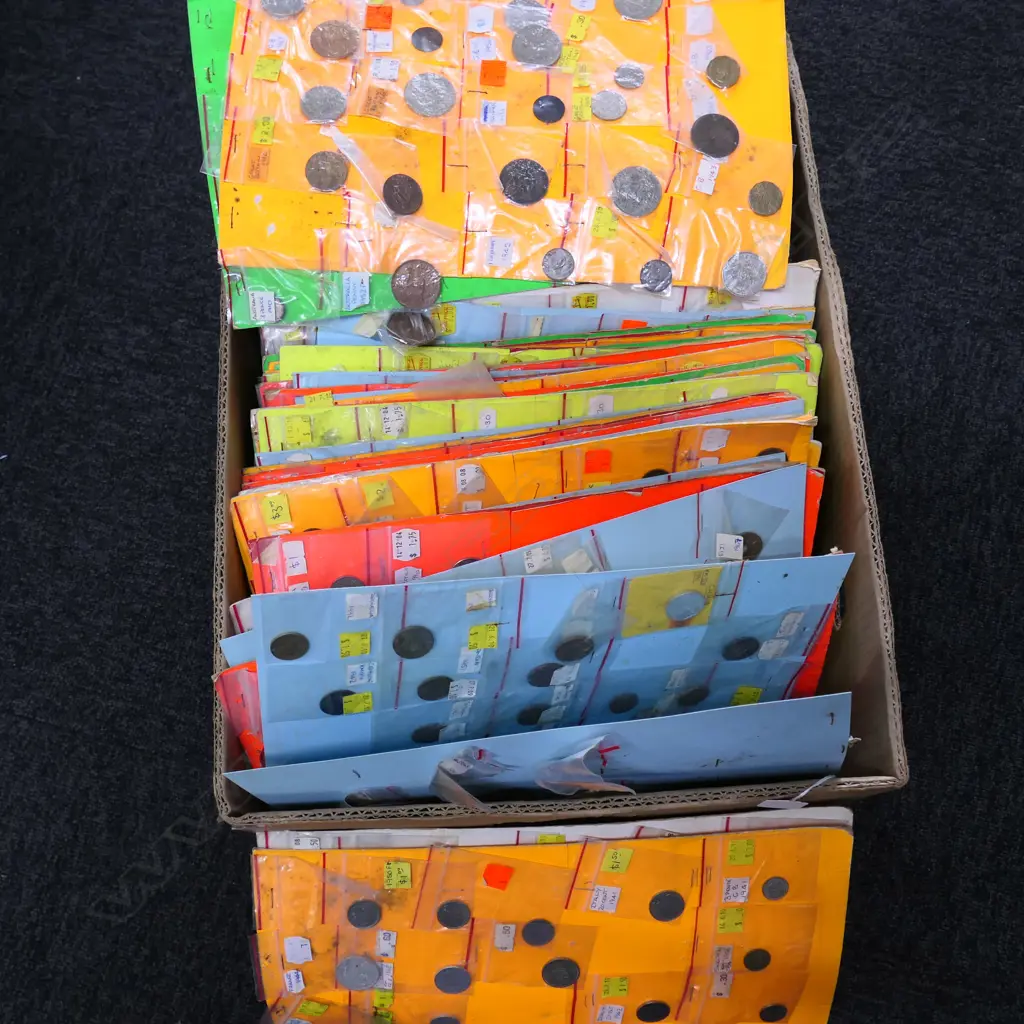 BOX LOT WORLD COIN COLLECTION, 6 BOXES 100 HOLOGRAM PAGES Image 1++