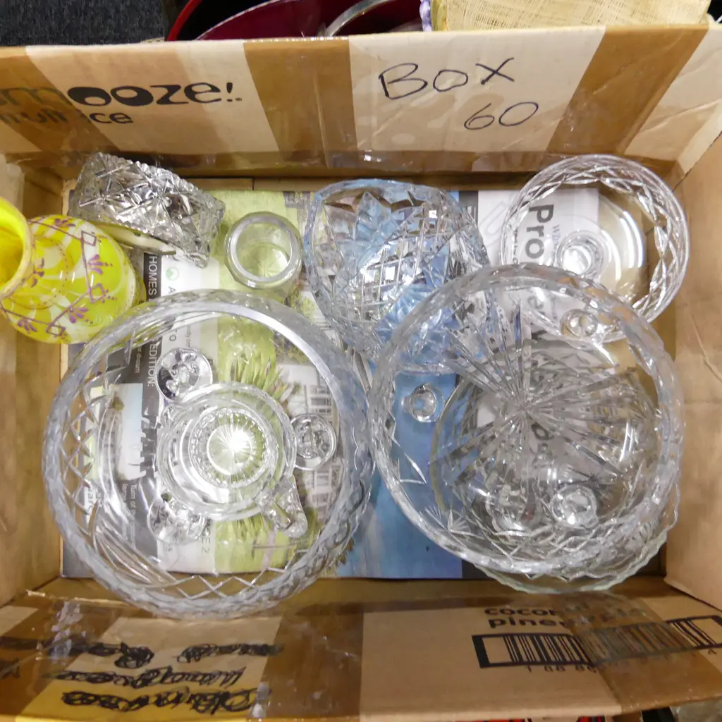BOX LOT OF CRYSTAL BOWLS GLASS ETC Image 1++
