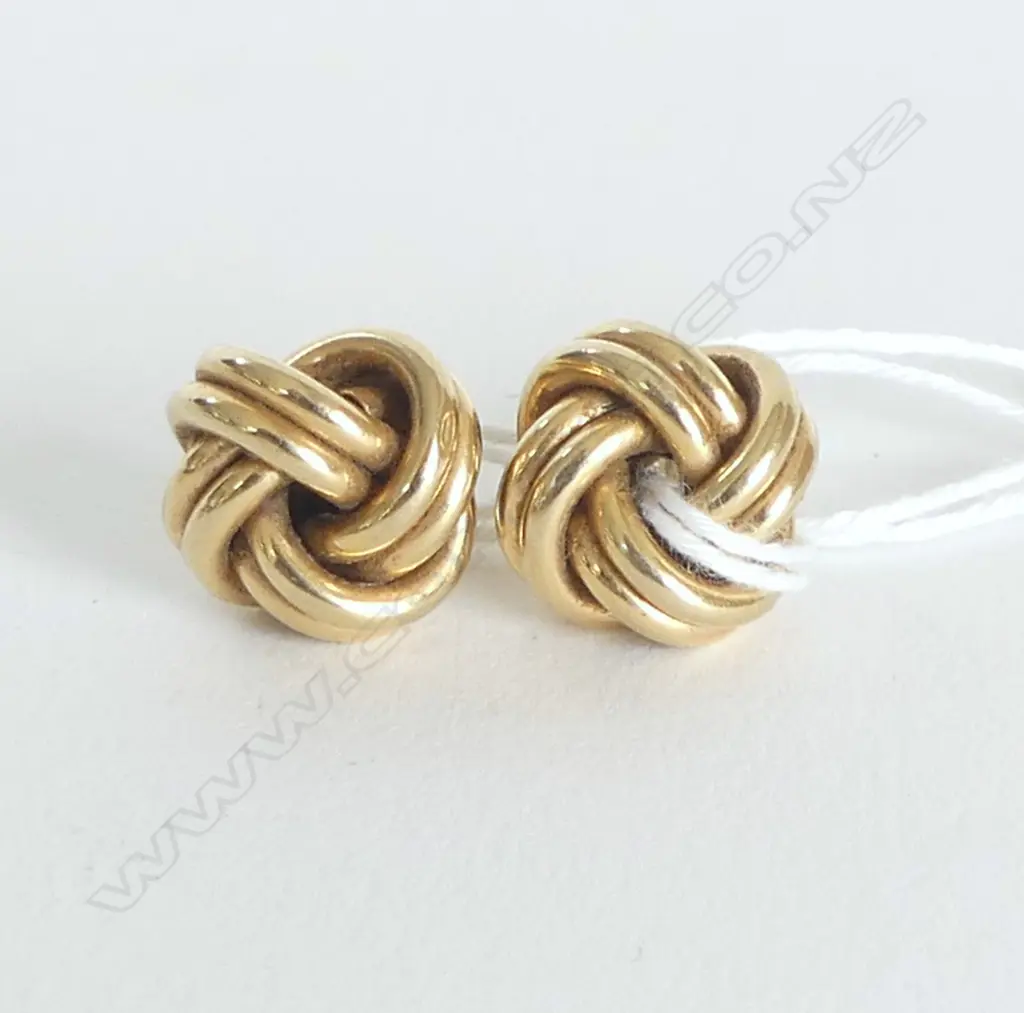 PR 9CT YELLOW GOLD DOUBLE TUBE KNOT EARRINGS 3.5  gms Image 1++