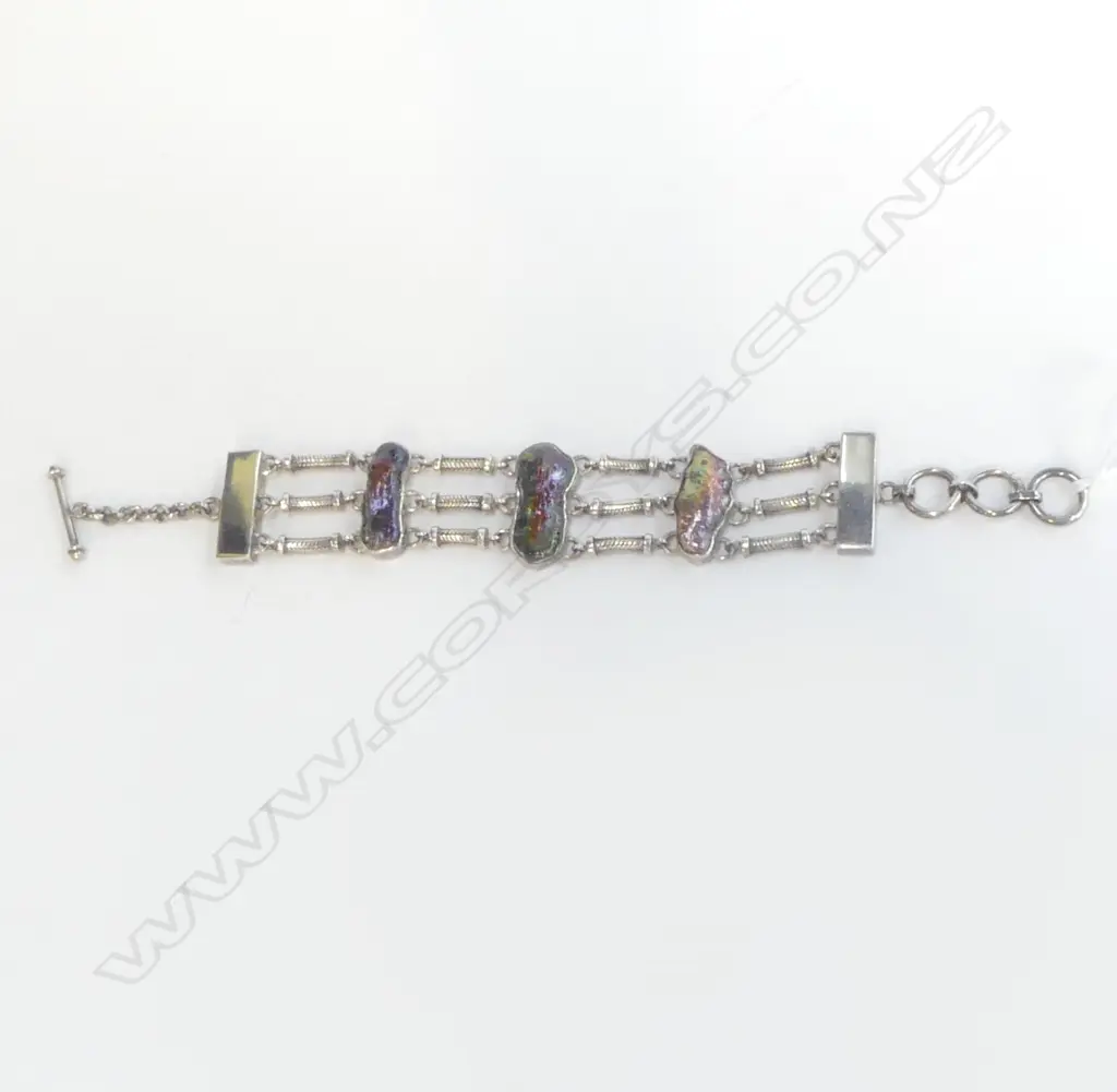 BLACK KESHI PEARL & ST. SILVER BRACELET, 33gm, unworn Image 1++