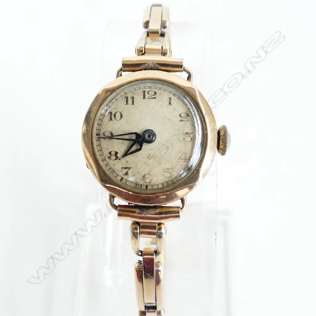 9CT VINTAGE LADIES WRIST WATCH R/G EXPANDRO STRAP Image 1++