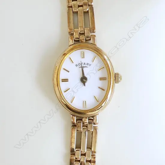 9CT GOLD ROTARY LADIES WRISTWATCH 21gm (including movement) GOLD STRAP WITH BOX AND RECEIPT