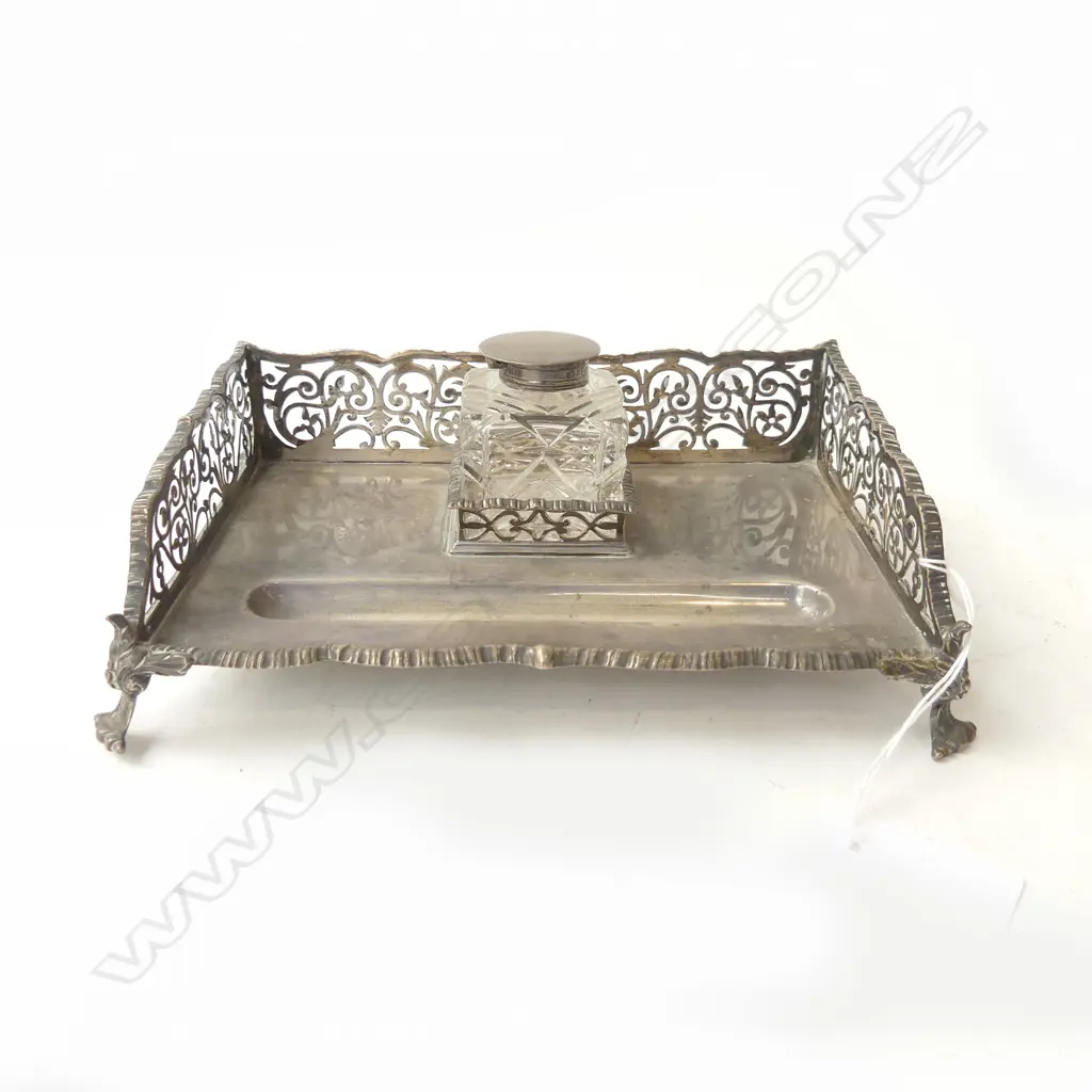 STG SILVER INK WELL W.215mm, LONDON 1905 352gms Image 1++