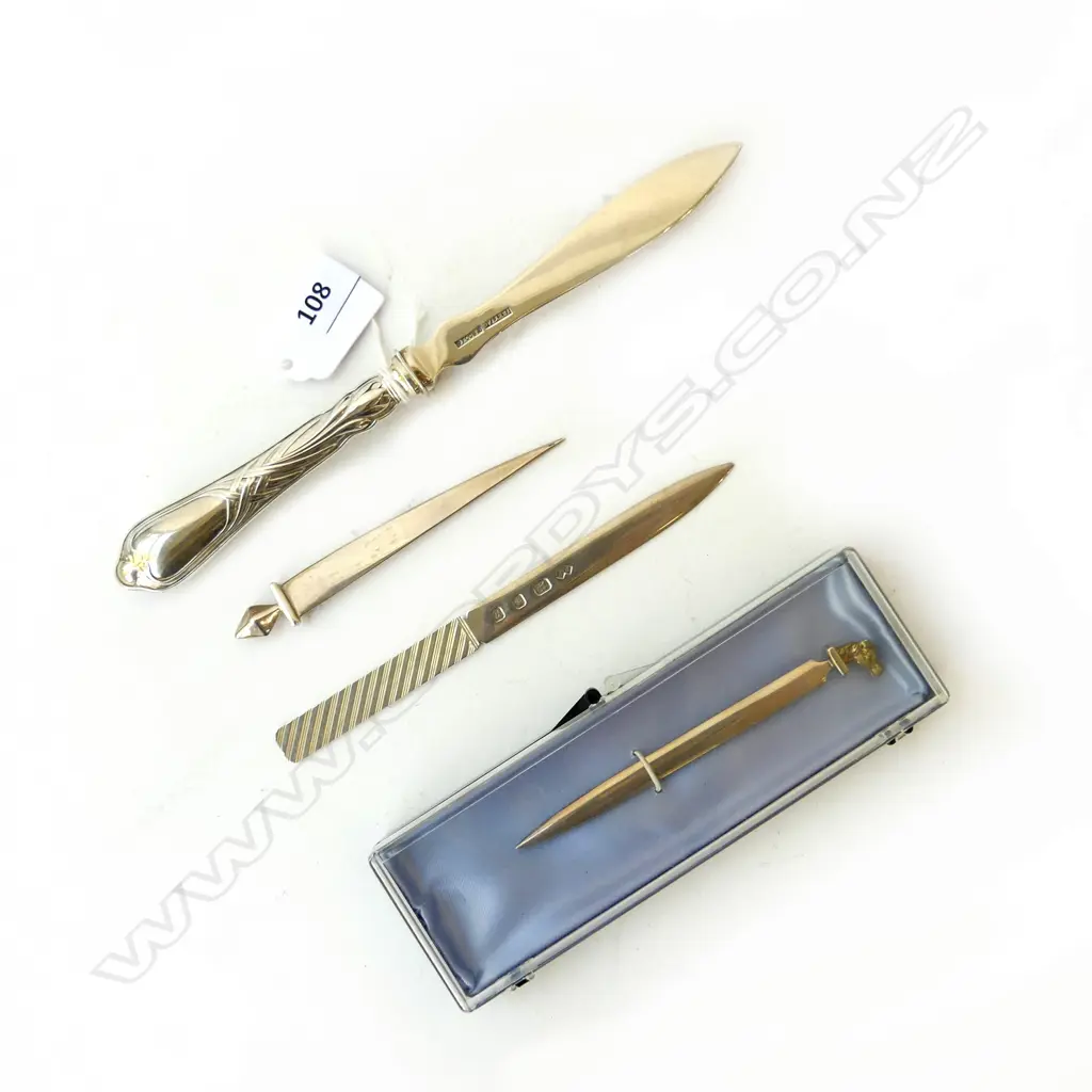 4 ST SILVER PAPER KNIVES, 1 BOXED, all stamped, ------gms Image 1++