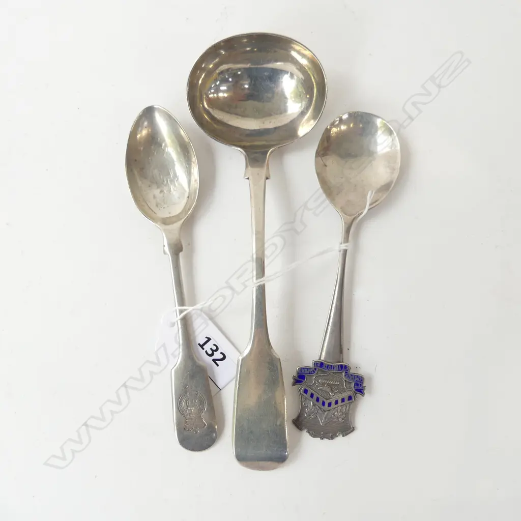3 STG SPOONS; LADLE EXETER 1850, NEW PLYMOUTH, SHEFFIELD 1913 98gms Image 1++