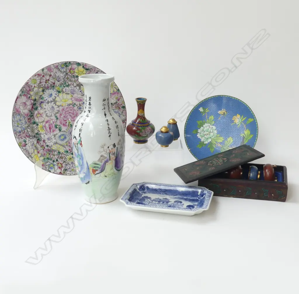 ASST. ORIENTAL CHINA; VASE (CHIPPED), CLOISONNE ETC Image 1++