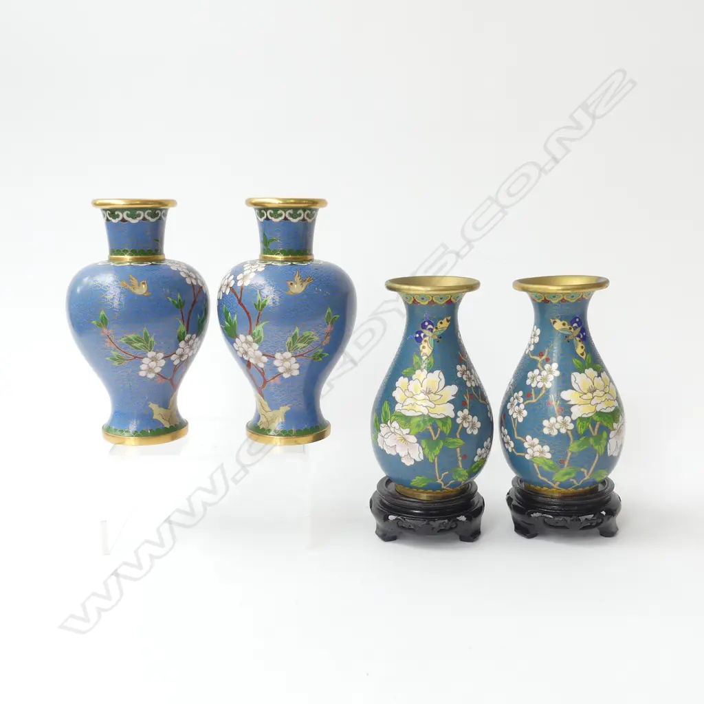 2 PRS CLOISONNE VASES H.180mm, 2 w. stands Image 1++