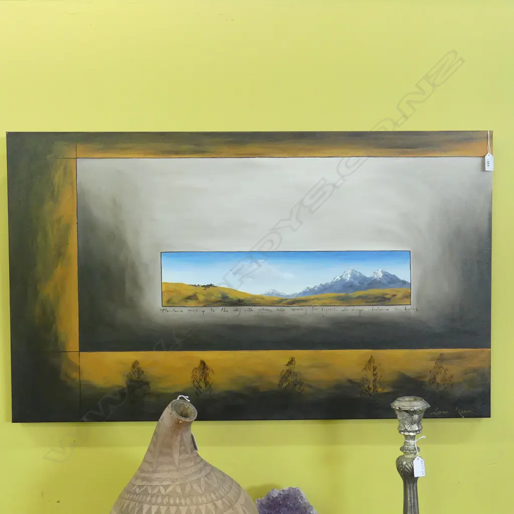 LEONE MASON, ABSTRACT LANDSCAPE, OIL ON CANVAS 600x1000mm (PAID $1900) Image 1++