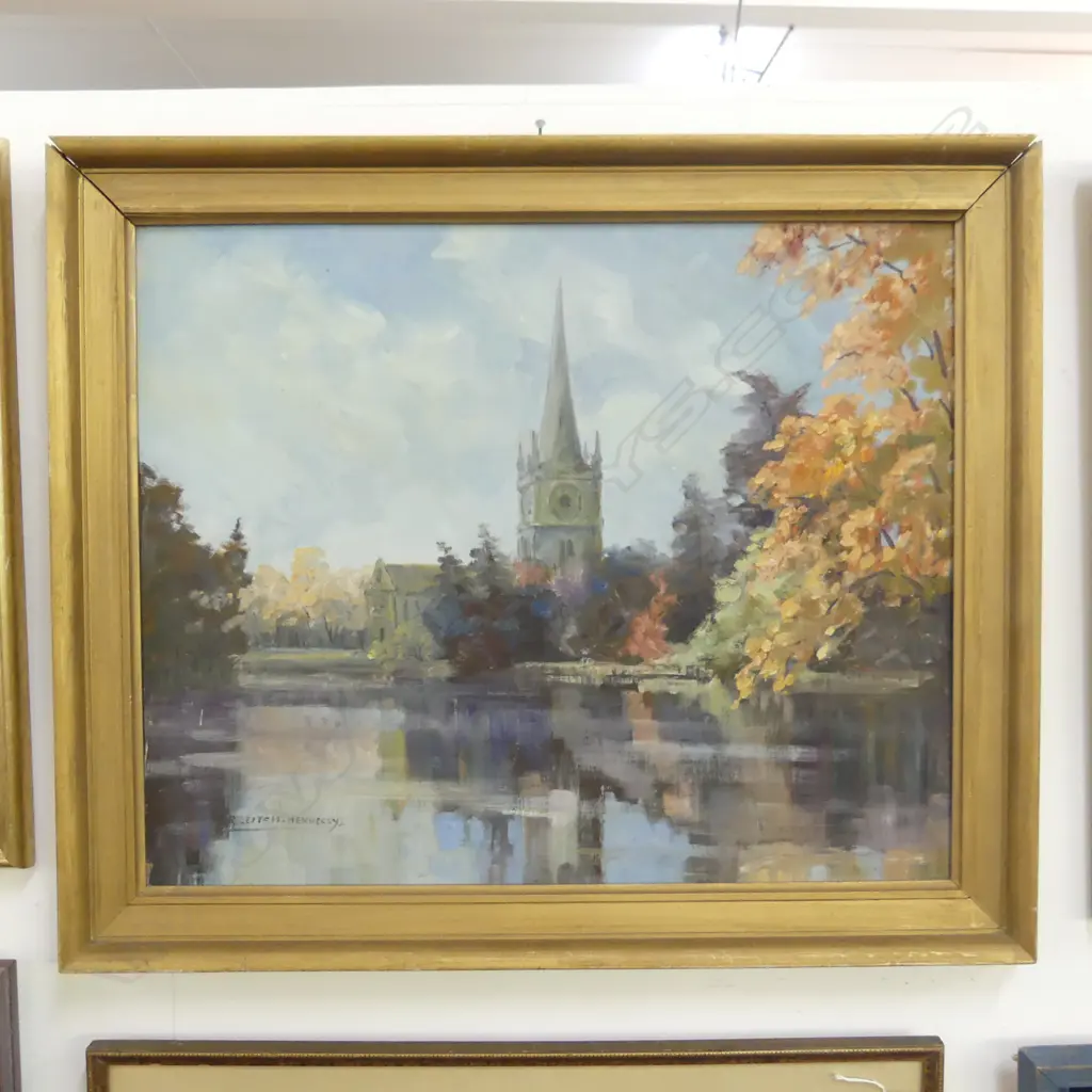 R. LEITCH-HENNESSY 'AVON & HOLY TRINITY CHURCH' OIL ON BOARD 445x550mm FRAME FAULTED Image 1++