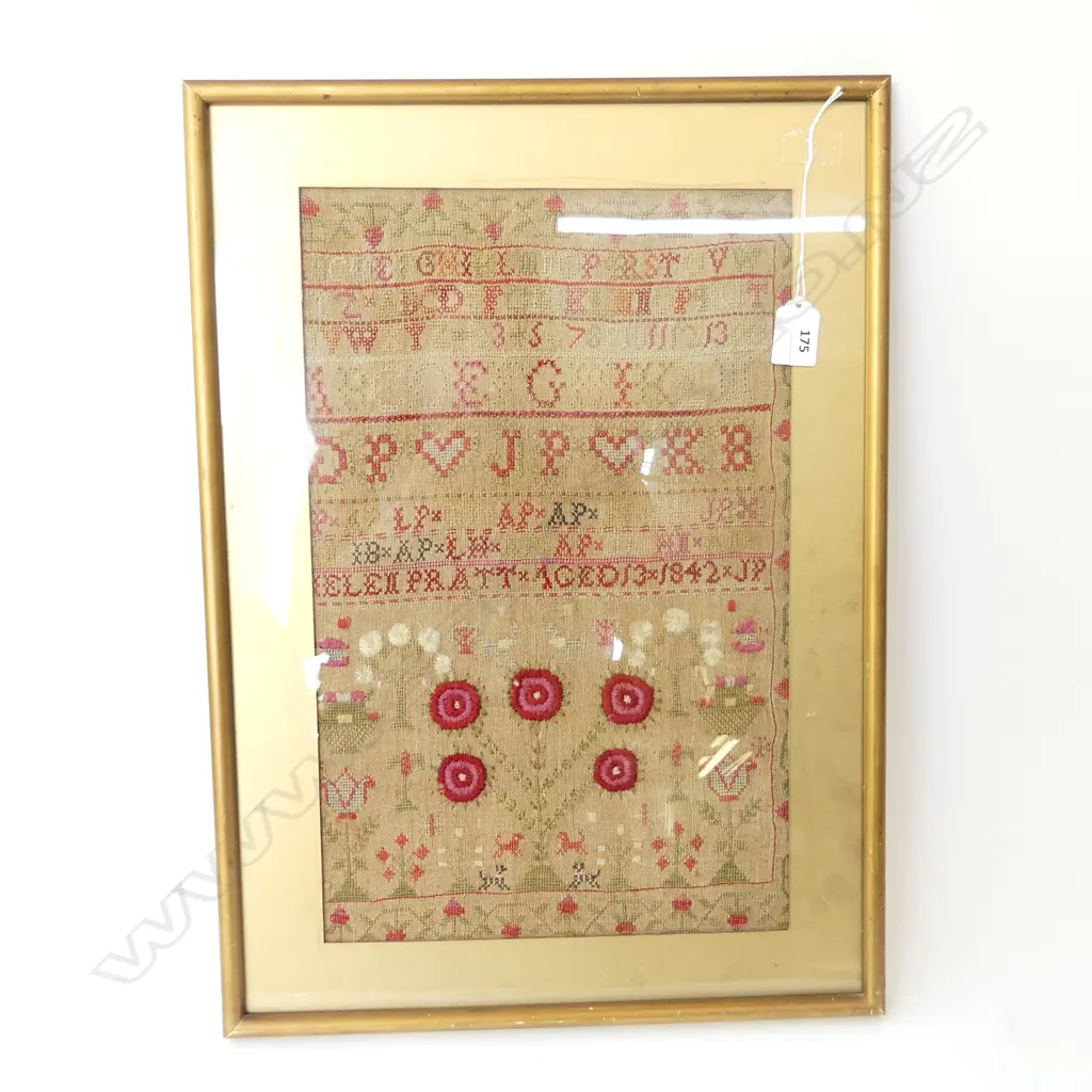 ANTIQUE SAMPLER, ELE PRATT, AGED 13 1842 420x265mm Image 1++