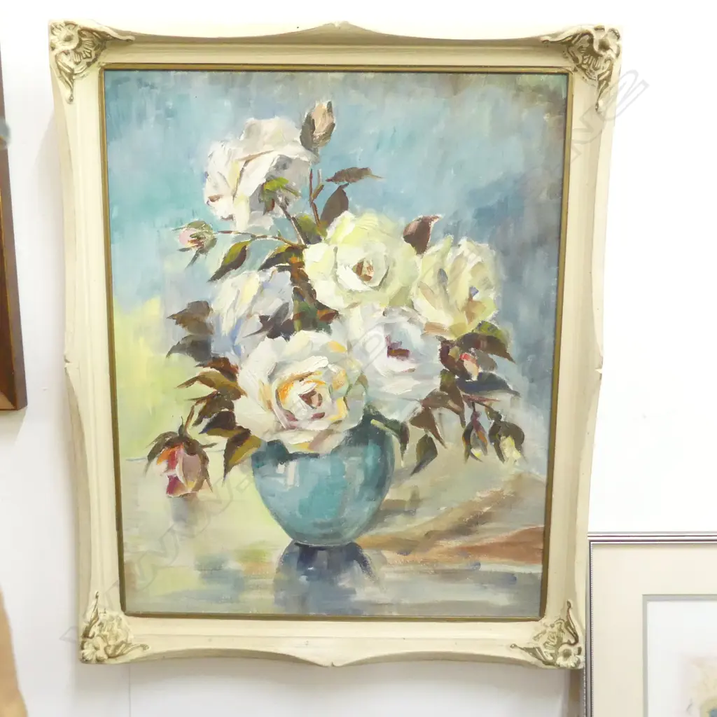 FLORENCE M. LUXFORD, ROSES STILL LIFE, OIL ON BOARD 500x400mm Image 1++