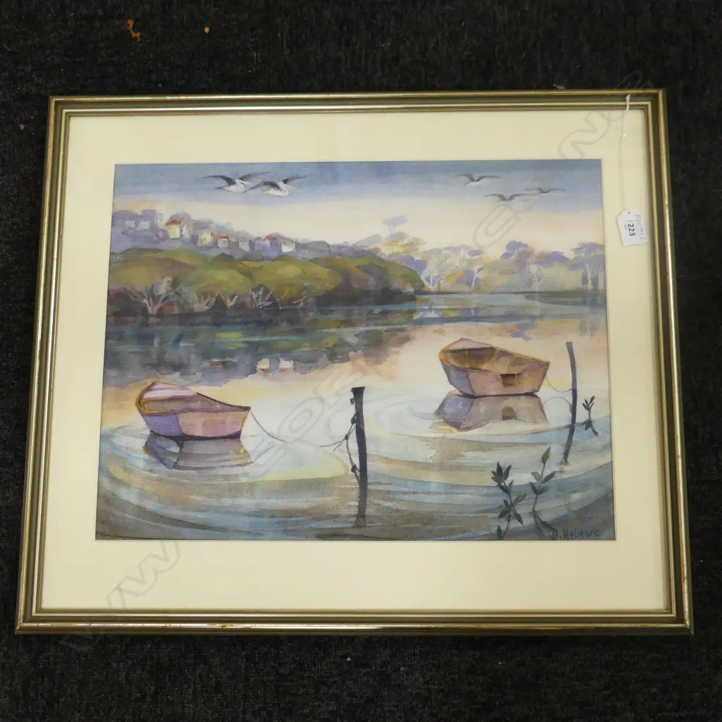 DEIRDRE HELMORE 'BOATS NOOSA RIVER' WC 360x480mm Image 1++