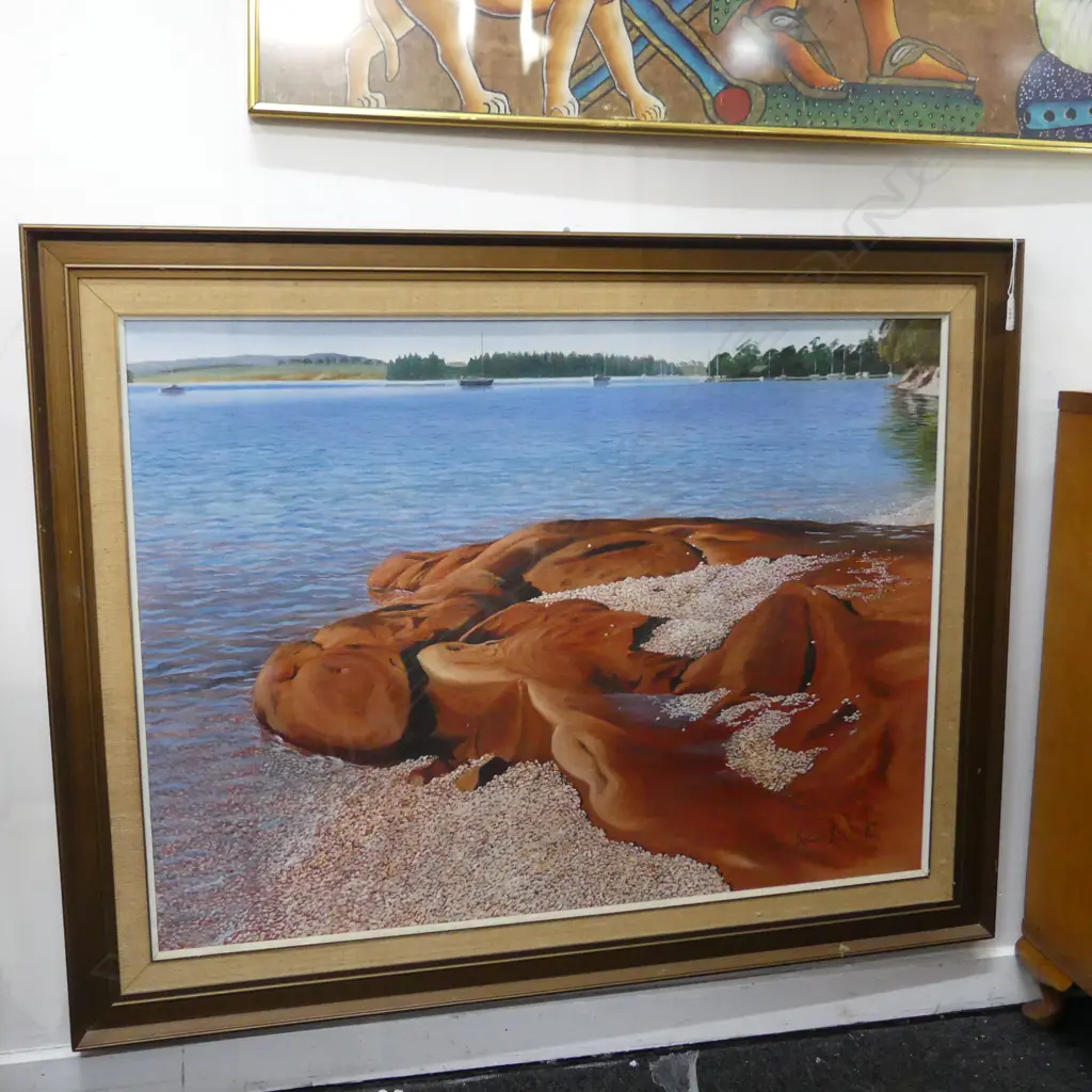 JANET BOTHNER-BY 'SHIFTING SHELLS' SHELLEY PARK HOWICK, OIL ON BOARD '82 595x800mm Image 1++