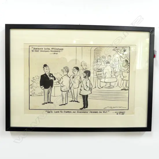 GORDON MINNHINNICK 'WE'D LIKE TO CONFER AN HONORARY DEGREE ON YOU' INK ON PAPER, '65 300x450mm