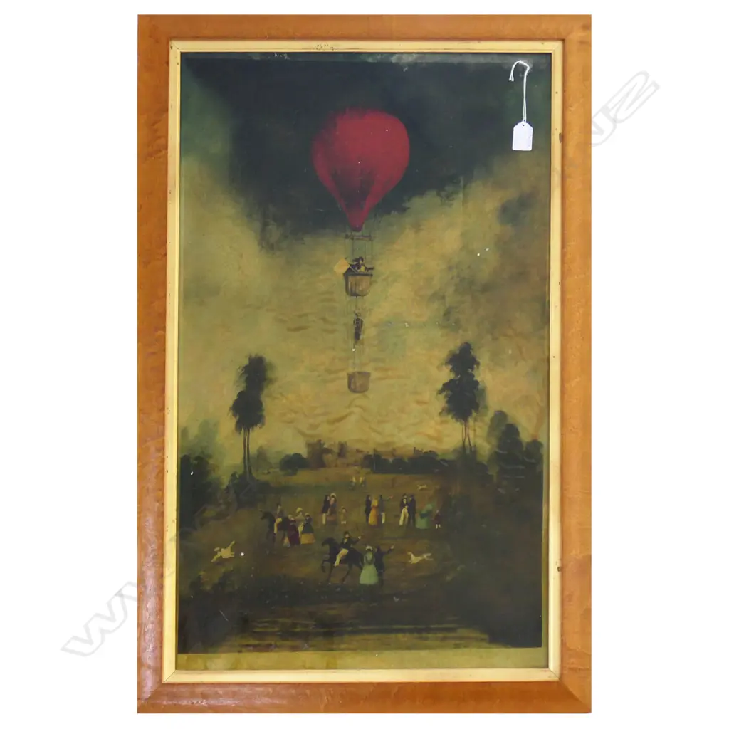 LARGE BALLOONIST PRINT H920 W590 WITH 2 UNFRAMED VICT ENGRAVINGS faults H590 W790MM Image 1++