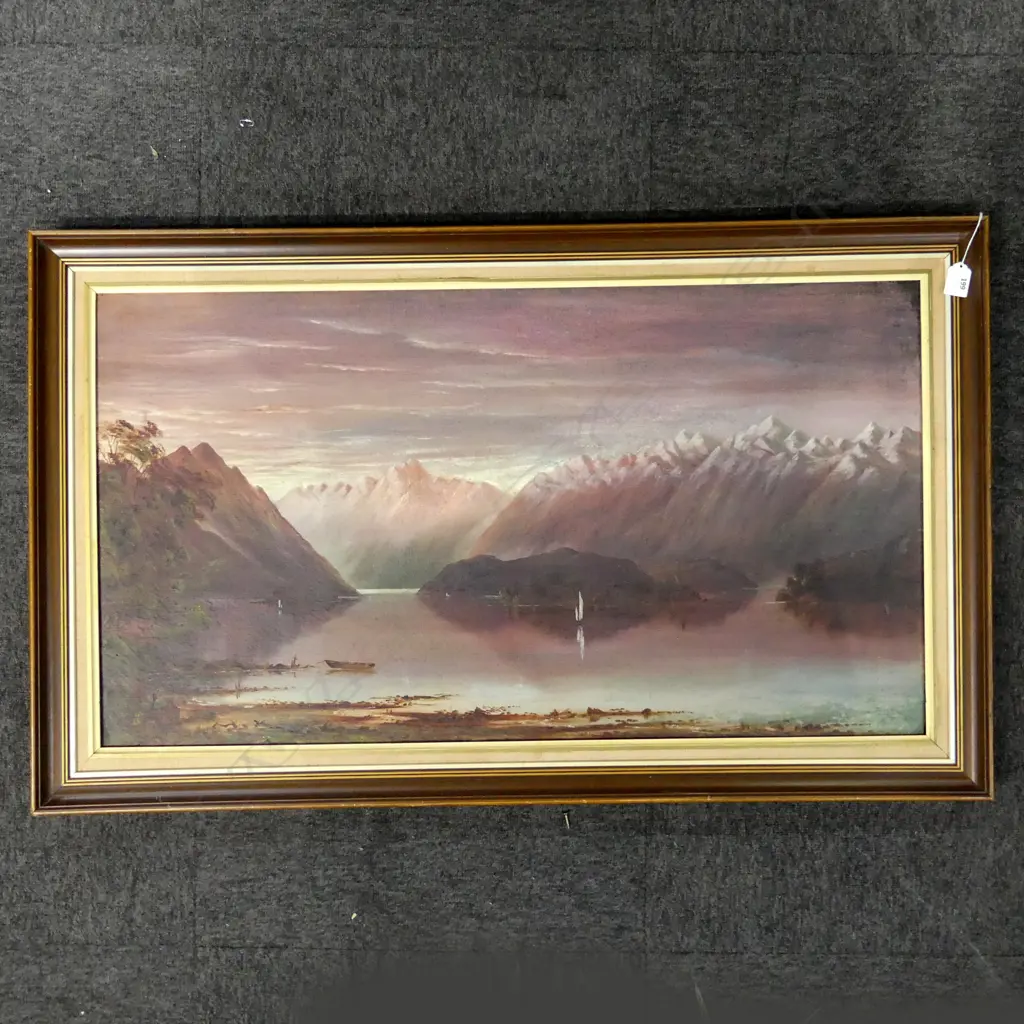 SIGNED ARTIST UNKNOWN, SOUTH ISLAND MOUNTAIN LANDSCAPE, OIL ON CANVAS 495x895mm Image 1++