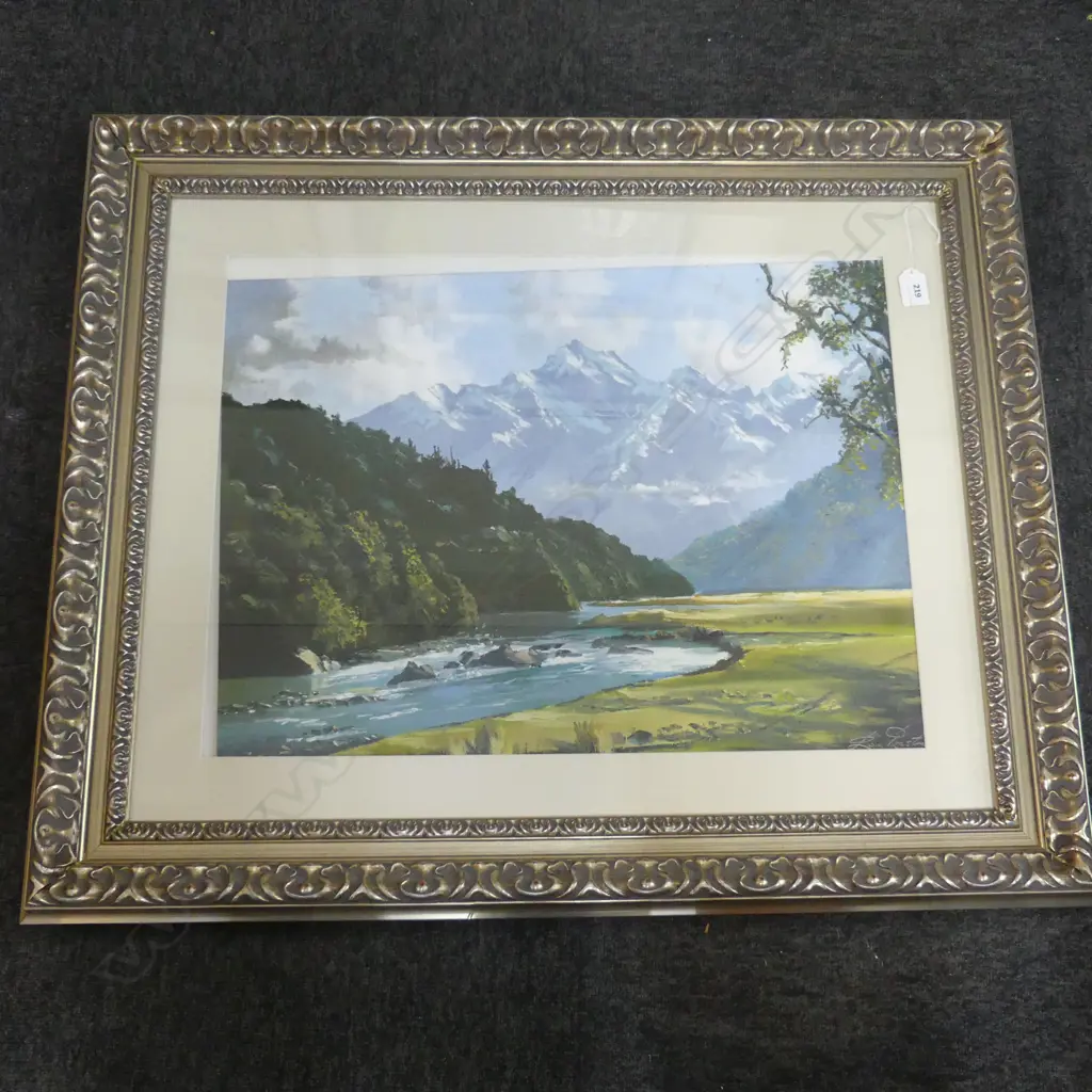 RON PRESTNEY OIL SOUTHERN ALPS AND RIVER signed & dated '79 440 x 590mm  Image 1++