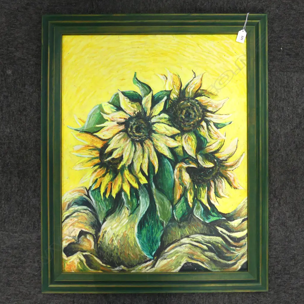 B BLAIR OIL ON BOARD 'SUNFLOWERS' 690 X 540mm Image 1++