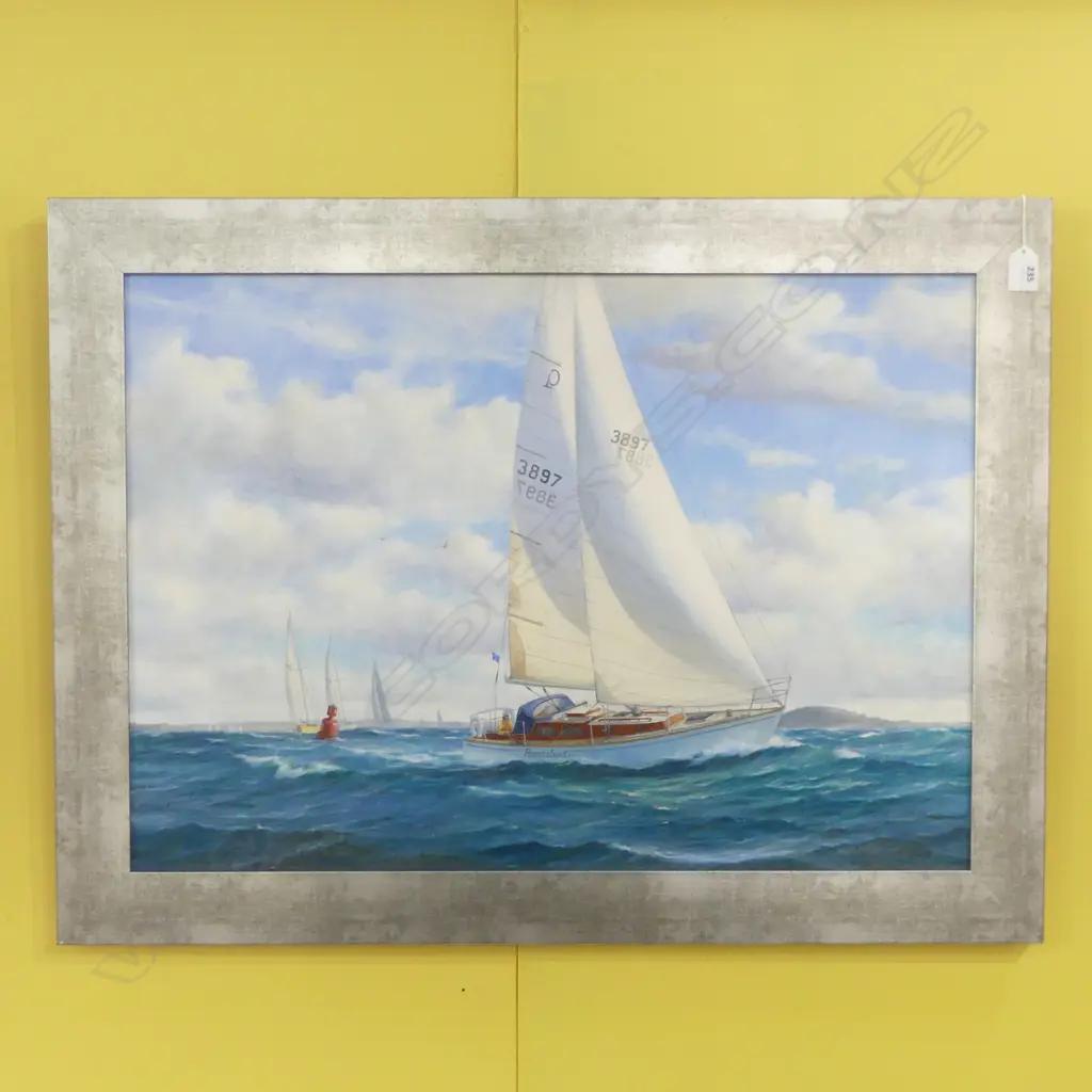 KEITH SNOW LG OIL ON CANVAS, 'ROUSTABOUT' YACHT SIGNED 490x695mm Image 1++