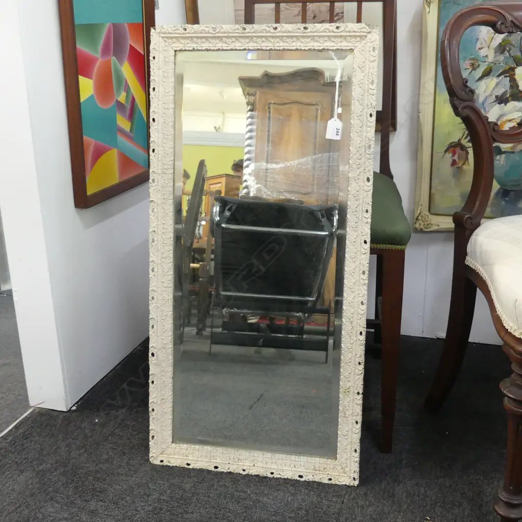 VINTAGE WHITE WALL MIRROR, DETAILED FRAME (some damage), 800 x 400mm Image 1++