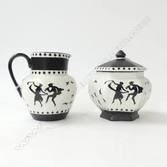 SHELLEY JUG &  LIDDED SUGAR BOWL, WILTSHAW & ROBINSON BACKSTAMP. H. JUG 103mm