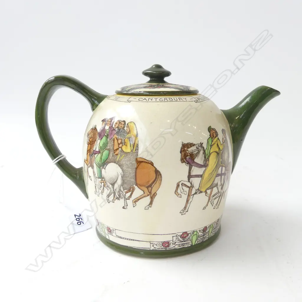 ROYAL DOULTON TEAPOT , 'CANTERBURY PILGRIMS. SOME CHIP TO LID & CRAZING H. 130mm Image 1++
