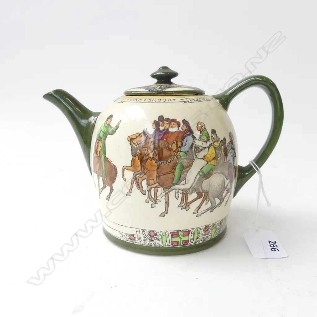 ROYAL DOULTON TEAPOT , 'CANTERBURY PILGRIMS. SOME CHIP TO LID & CRAZING H. 130mm Image 1++