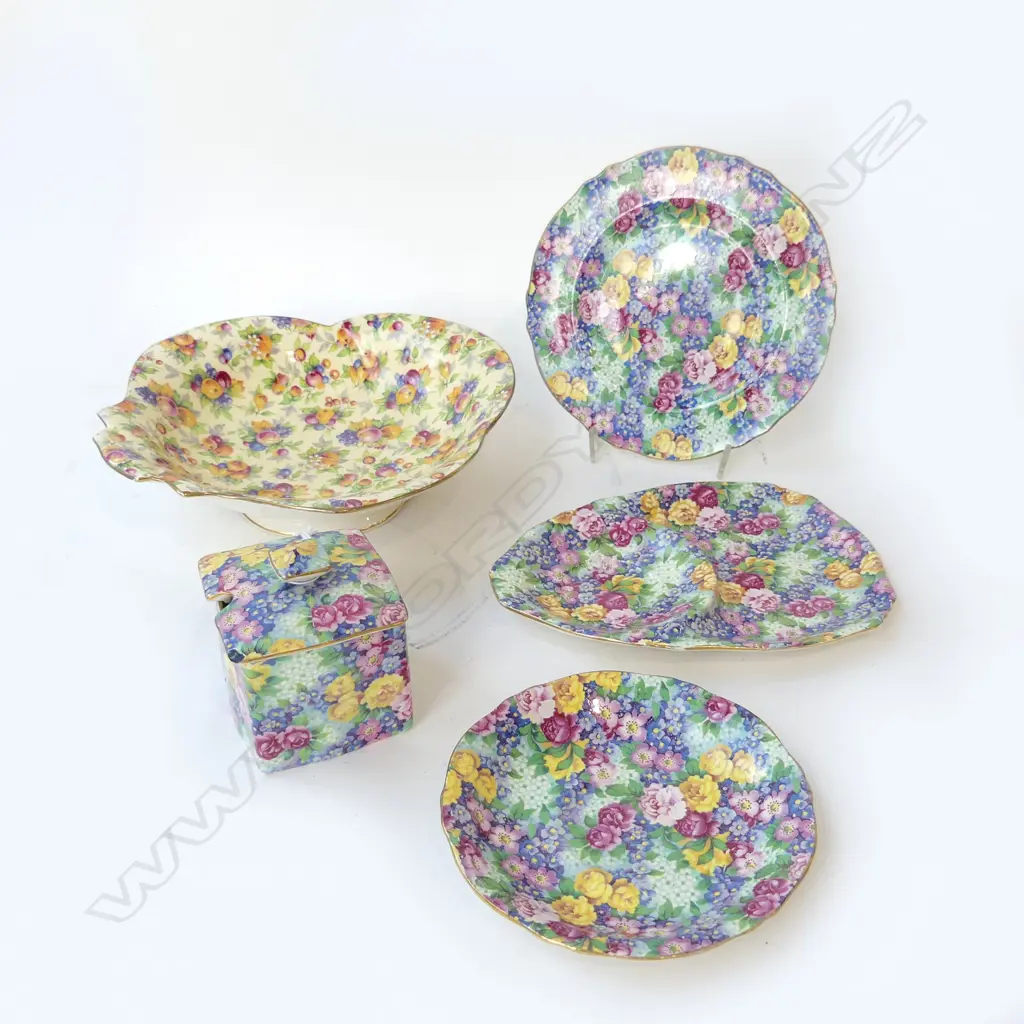 5 PCES ROYAL WINTON CHINTZ CHINA; EVEHAM BOWL W.230mm + 4 PCES JULIA PAT. Image 1++