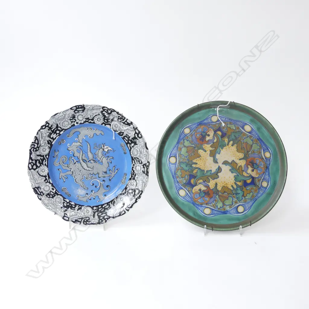 TWO CABINET PLATES, MASONS WITH 4 CLAW DRAGON DECORATION & GOUDA CHARGER BOTH D.270mm Image 1++