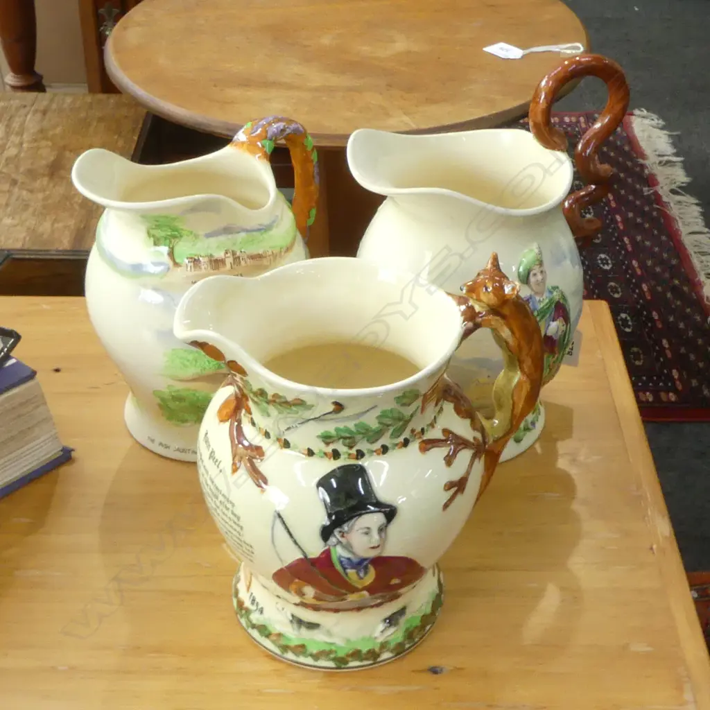 3 CROWN DEVON MUSICAL JUGS; JOHN PEEL, I LOVE A LASSIE, KILLARNEY H.240mm Image 1++