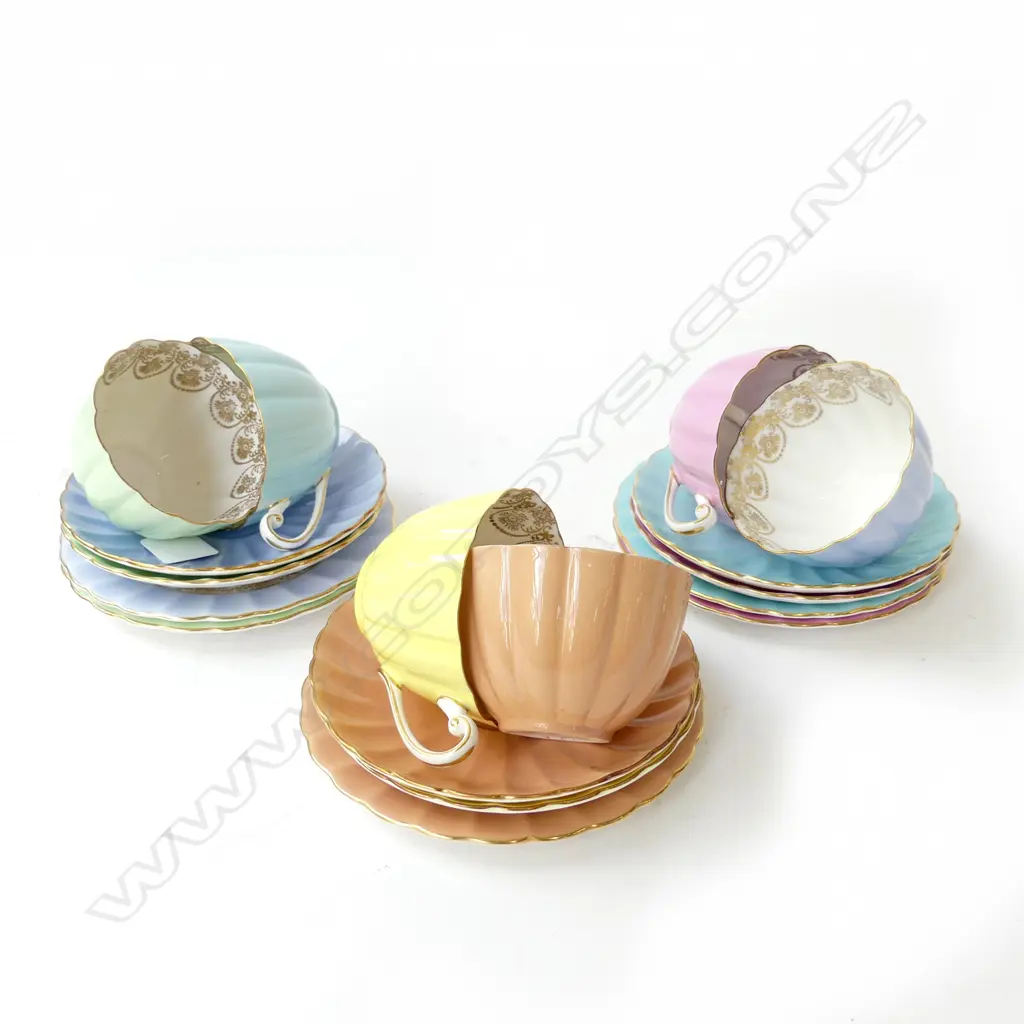 6 SHELLEY TRIOS (MINUS YELLOW PLATE) PEACH CUP HAIRLINES Image 1++